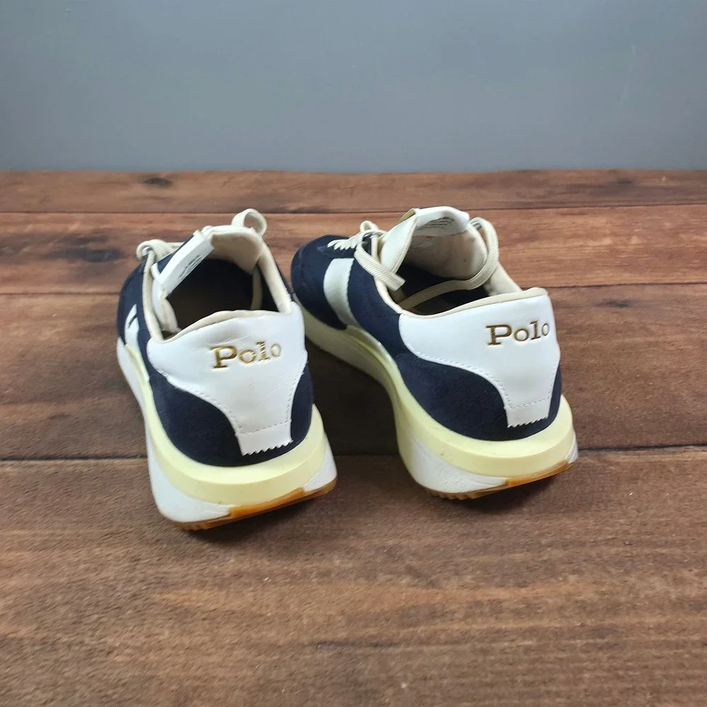 Polo Ralph Lauren Train 85 Sneakers Mens Navy Cream Size 11 Suede Canvas Low Top